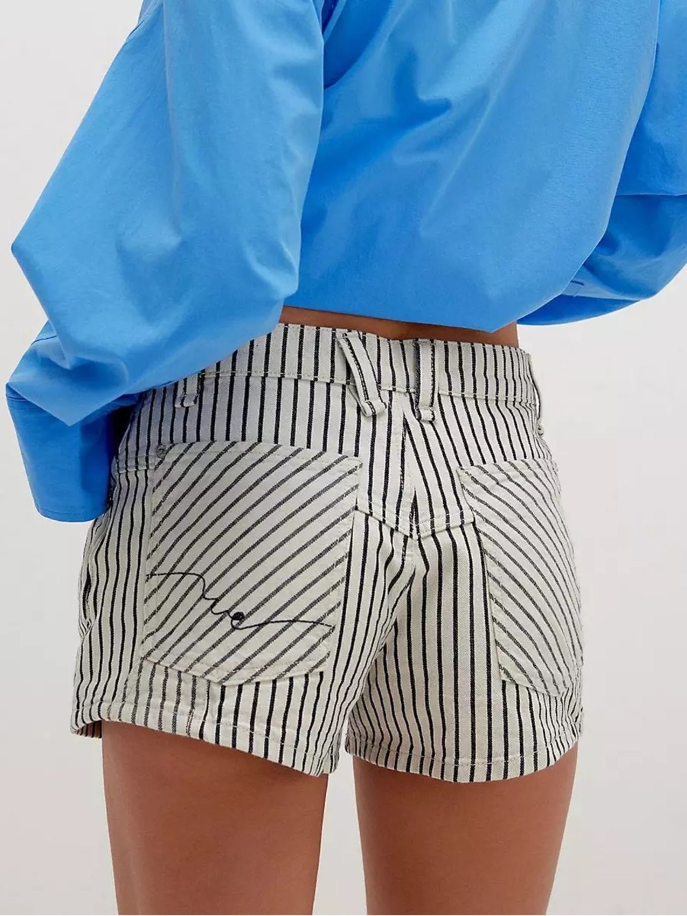 We The Free Black & Cream Vertical Stripe Jean Shorts